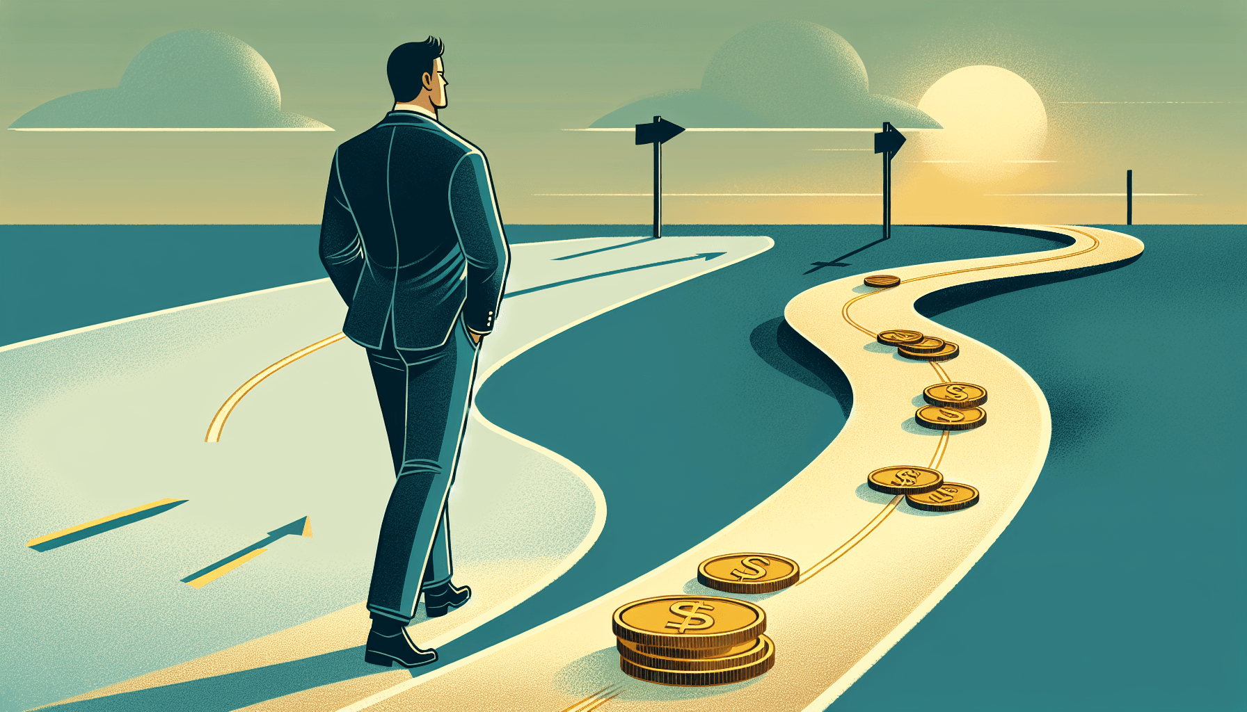 Two paths diverging — one slow road, one fast road with extra coins