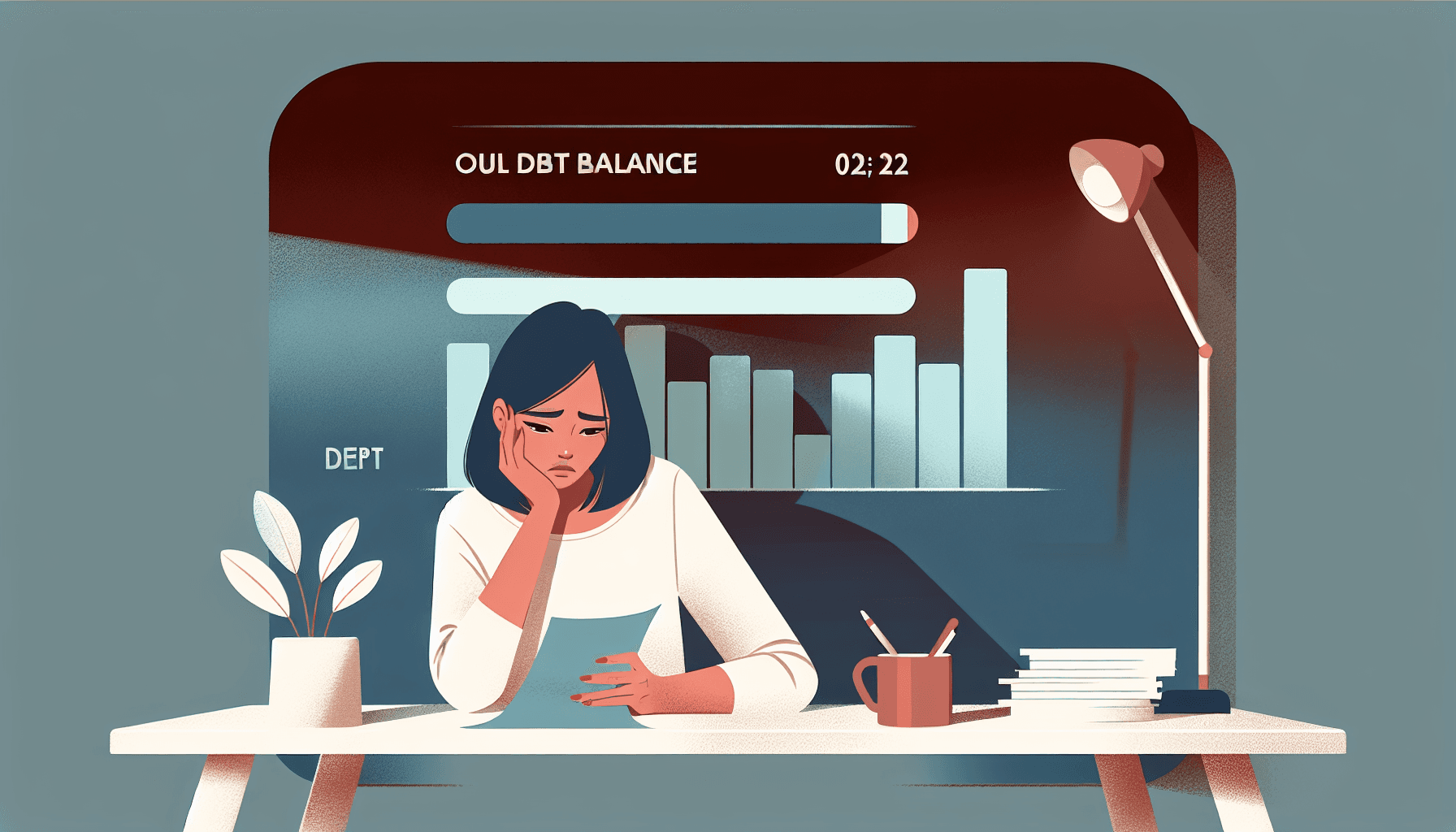A person stressed by a credit card bill with a debt balance barely moving